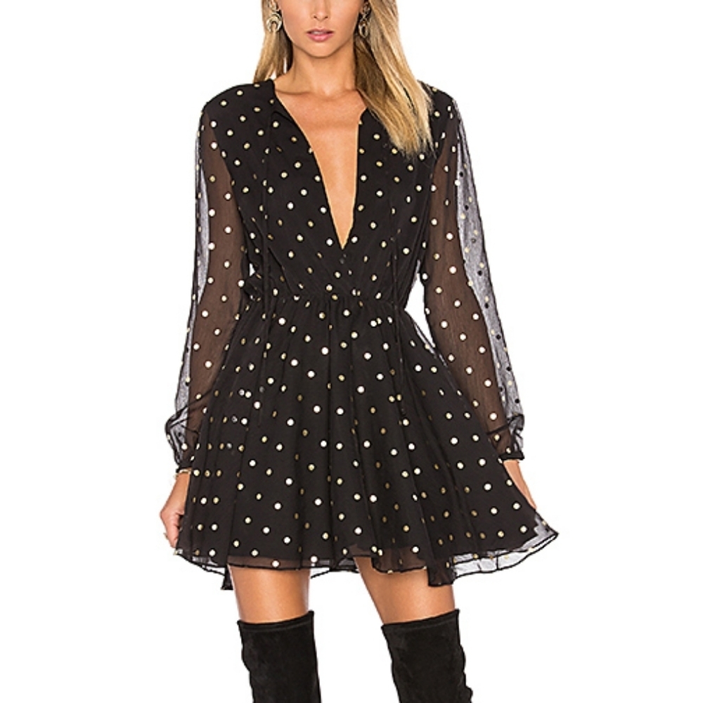 Lovers and Friends Hayley Dress in Gold Dot
